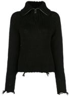 Rta Zip-up Knitted Frayed Sweatshirt - Black
