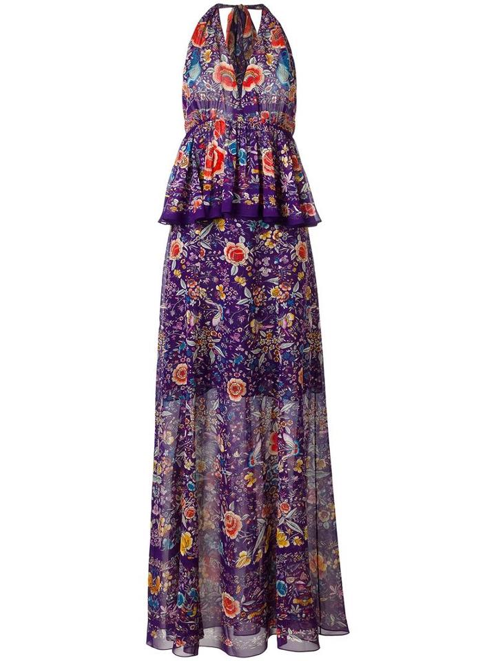 Roberto Cavalli Floral Print V-neck Dress, Women's, Size: 40, Pink/purple, Silk