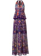Roberto Cavalli Floral Print V-neck Dress, Women's, Size: 40, Pink/purple, Silk