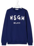 Msgm Kids Teen Graffiti Logo Print Sweatshirt - Blue