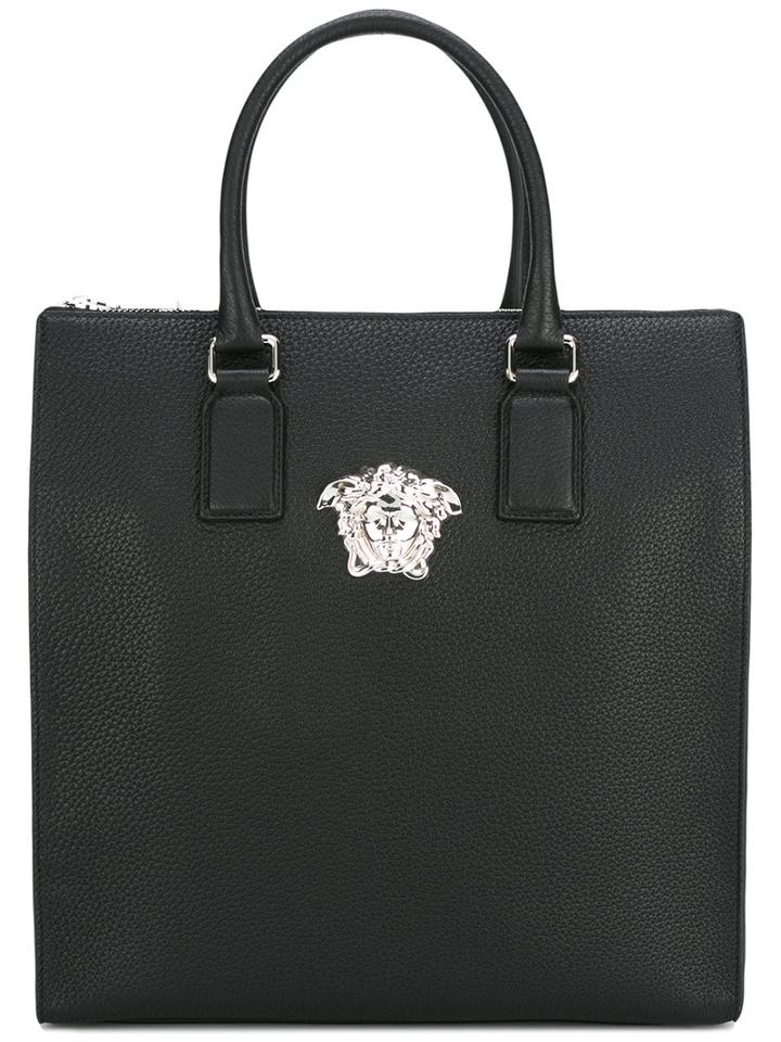 Versace Palazzo Tote Bag, Adult Unisex, Black, Calf Leather