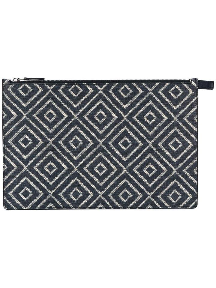 Chevron Detail Clutch Bag, Men's, Blue, Calf Leather, Salvatore Ferragamo