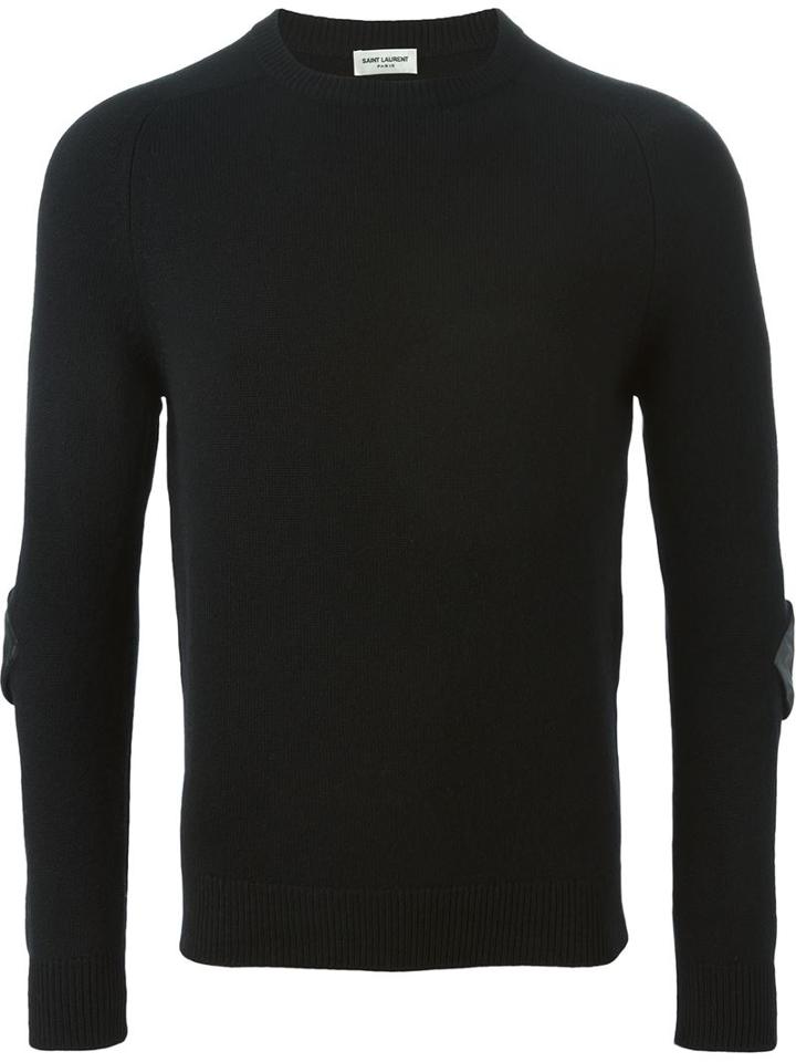 Saint Laurent Elbow Patch Jumper, Men's, Size: Xxl, Black, Lamb Skin/cashmere