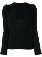 Sacai Ribbed V-neck Jumper, Women's, Size: 3, Black, Wool