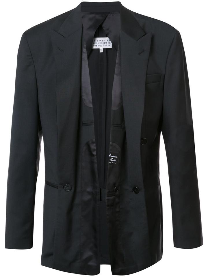 Layered Front Suit Jacket - Men - Virgin Wool - 50, Black, Virgin Wool, Maison Margiela