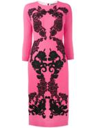 Dolce & Gabbana Rose Embroidered Crepe Dress - Pink & Purple