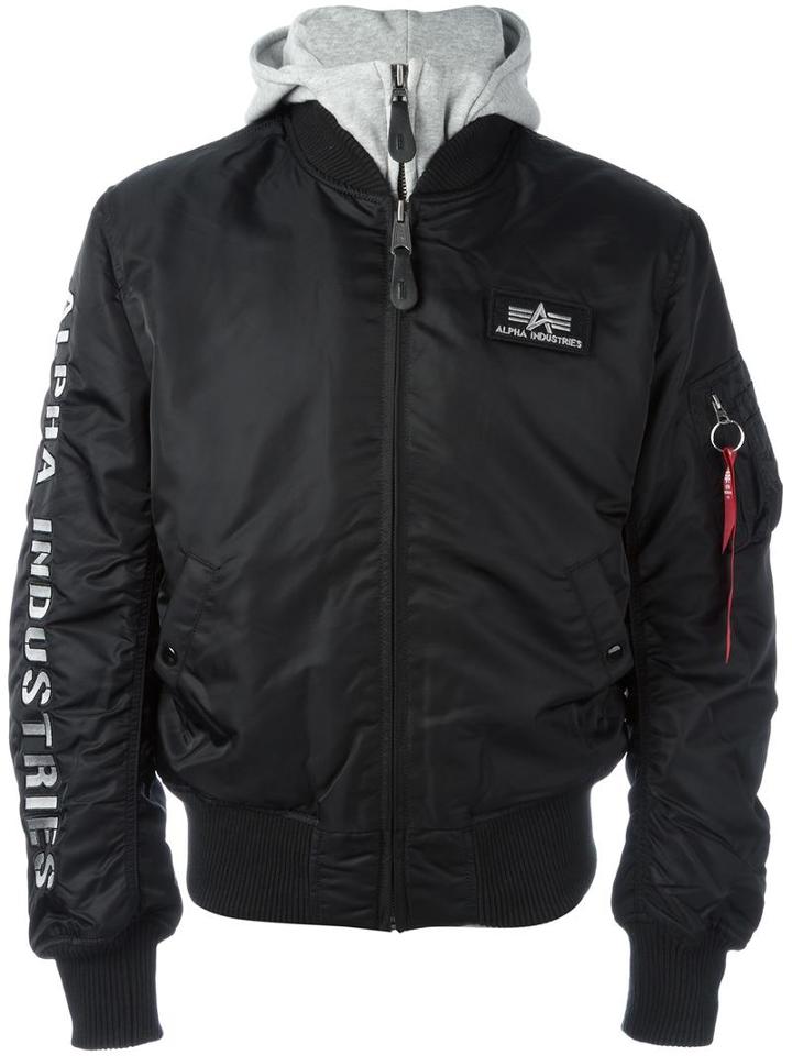 Alpha Industries Hooded Bomber Jacket, Men's, Size: Medium, Black, Cotton/nylon/polyester