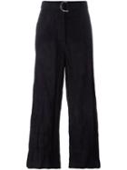 Hache Belted Wide Leg Trousers, Women's, Size: 44, Blue, Cotton/polyamide/metal