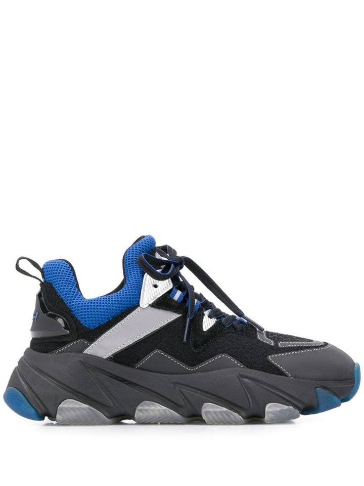 Ash Contrast Panel Lace-up Sneakers - Black