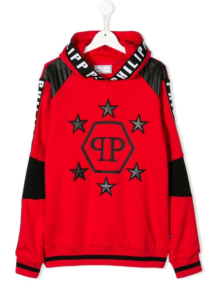 Philipp Plein Junior Teen Logo Star Patch Hoodie - Red