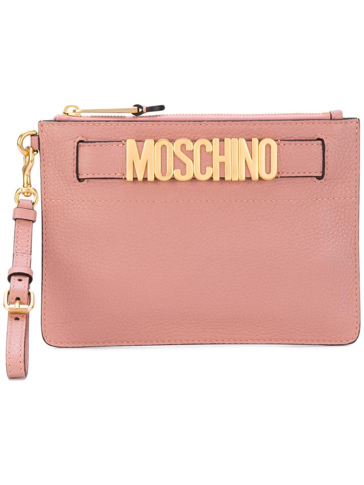 Moschino Logo Strap Clutch - Pink & Purple
