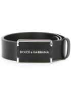 Dolce & Gabbana Logo Plaque Belt, Men's, Size: 95, Black, Leather