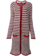 Patterned Knit Long Coat, Women's, Size: 44, Red, Wool/mohair/polyamide, Moncler Gamme Rouge