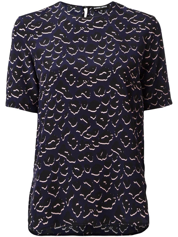 Markus Lupfer Leopard Print Blouse, Women's, Size: Small, Blue, Silk