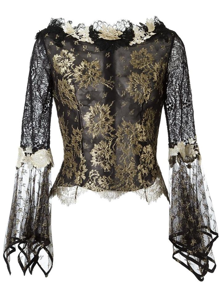 Martha Medeiros Lace Blouse, Women's, Size: 46, Black, Lurex/polyamide/viscose