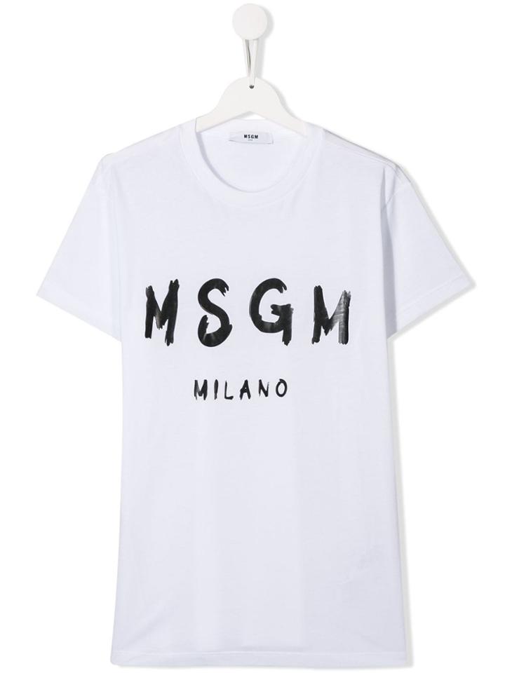 Msgm Kids Logo-print Cotton T-shirt - White
