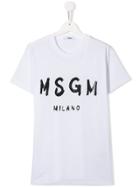 Msgm Kids Logo-print Cotton T-shirt - White
