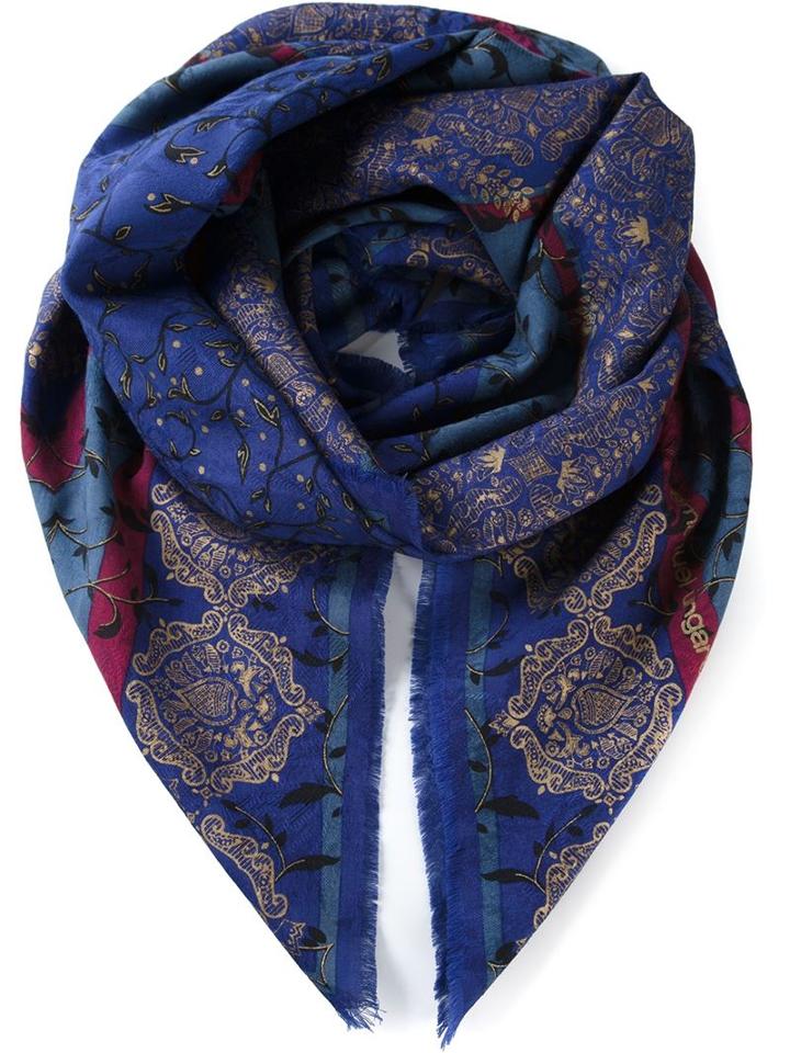 Emanuel Ungaro Vintage Floral Baroque Print Scarf, Women's, Blue