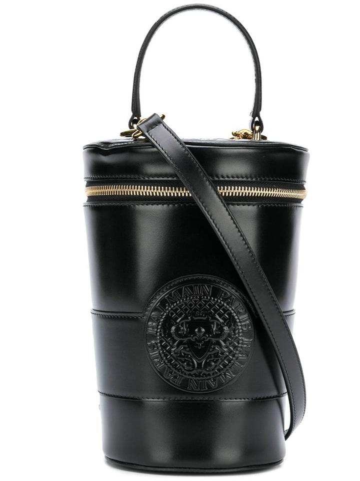 Balmain Logo Embossed Bucket Bag - Black