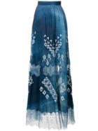 Ermanno Scervino Printed Lace Trim Midi Skirt - Blue