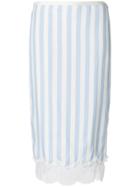 Rochas Striped Lace Trim Pencil Skirt - White