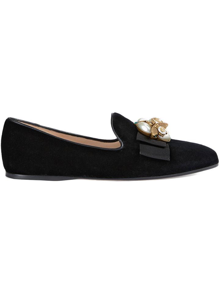 Gucci Velvet Ballet Flat With Bee - Black