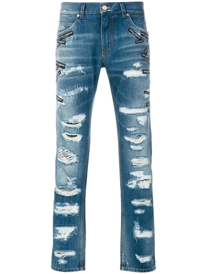 Dolce & Gabbana Destroyed Logo Jeans - Blue
