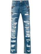 Dolce & Gabbana Destroyed Logo Jeans - Blue