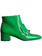 Burberry Link Detail Patent Leather Ankle Boots - Green