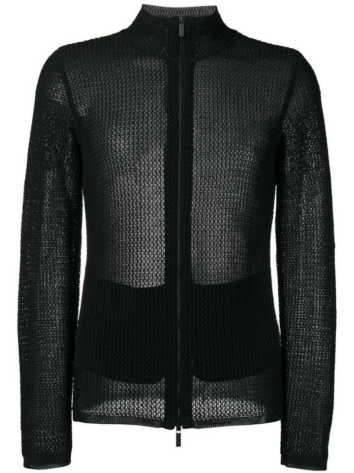 Emporio Armani Zip Up Cardigan, Men's, Size: 46, Black, Cotton/polyamide