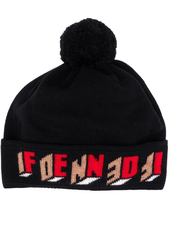 Fendi Monogram Trim Beanie - Black
