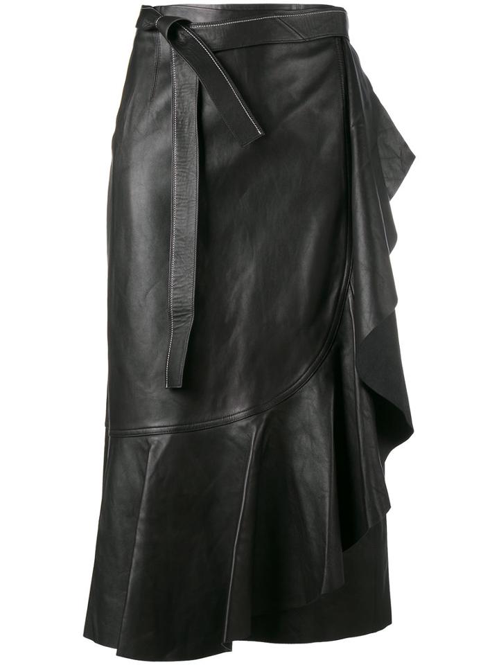 Helmut Lang - Wraparound Leather Skirt - Women - Silk/lamb Skin - L, Black, Silk/lamb Skin