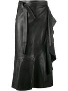 Helmut Lang - Wraparound Leather Skirt - Women - Silk/lamb Skin - L, Black, Silk/lamb Skin