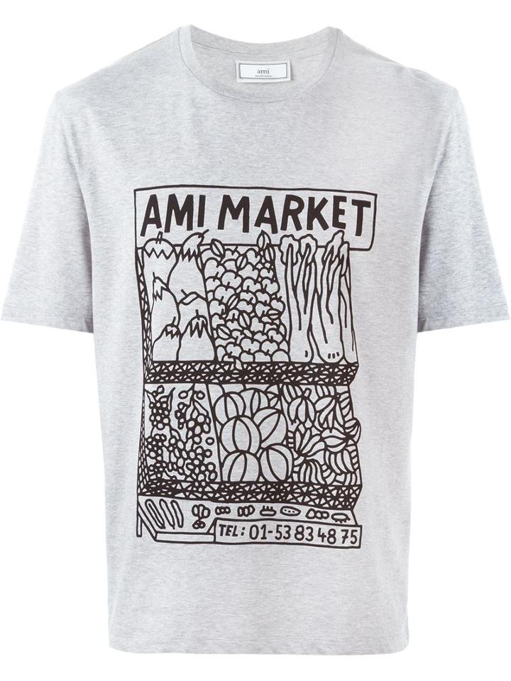 Ami Alexandre Mattiussi Fruit & Veg Market Stall Print T-shirt, Men's, Size: Small, Grey, Cotton