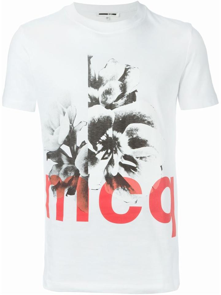 Mcq Alexander Mcqueen Floral Print T-shirt, Men's, Size: L, White, Cotton
