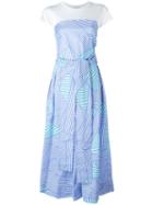 Erika Cavallini Striped Trim Flared Dress, Women's, Size: 44, Blue, Cotton