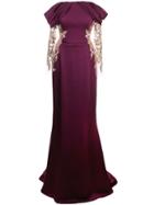 Marchesa Satin Gown With Embellished Cut-out - Purple