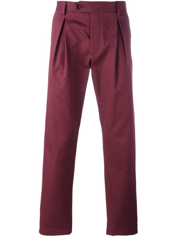 Al Duca D'aosta 1902 Pleat Detail Chino Trousers, Men's, Size: 50, Red, Cotton