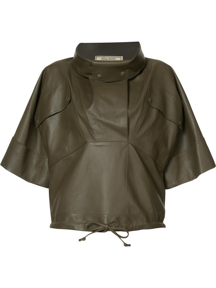 Nina Ricci - Boxy High Neck Top - Women - Leather - L, Green, Leather