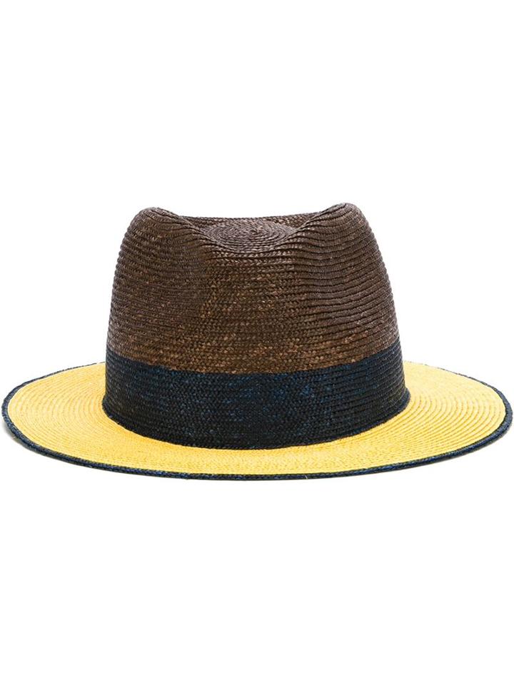 Etro Colour Block Panama Hat, Men's, Size: L, Brown, Cotton/viscose/straw