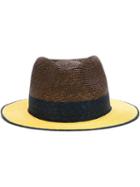Etro Colour Block Panama Hat, Men's, Size: L, Brown, Cotton/viscose/straw