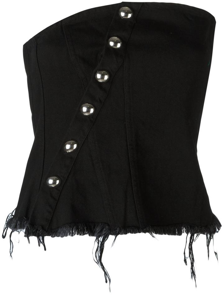 Marques'almeida - Asymmetric Fastening Strapless Top - Women - Cotton - 6, Women's, Black, Cotton