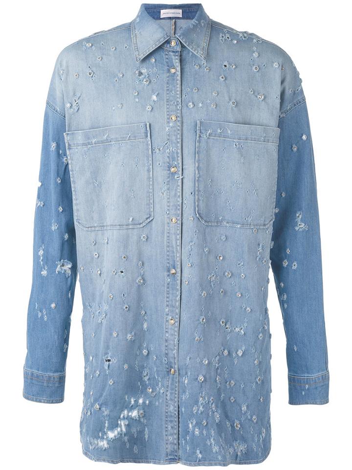 Faith Connexion - Long Jewel Embellished Shirt - Men - Cotton/polyester/spandex/elastane/glass - S, Blue, Cotton/polyester/spandex/elastane/glass