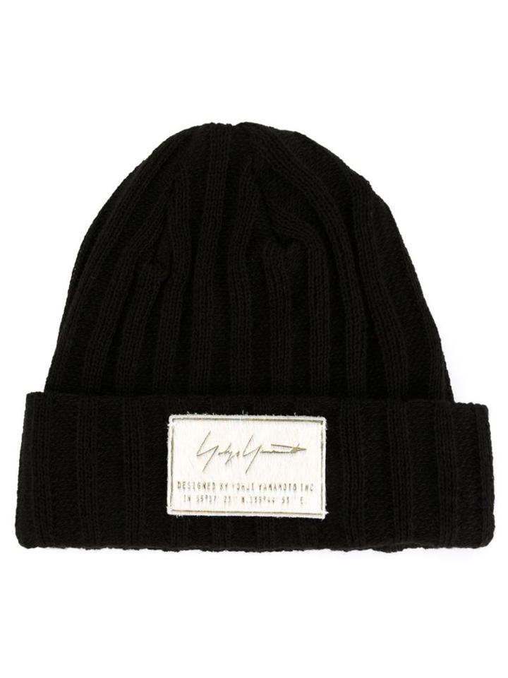 Yohji Yamamoto Logo Ribbed Beanie, Men's, Black, Acrylic/nylon/wool