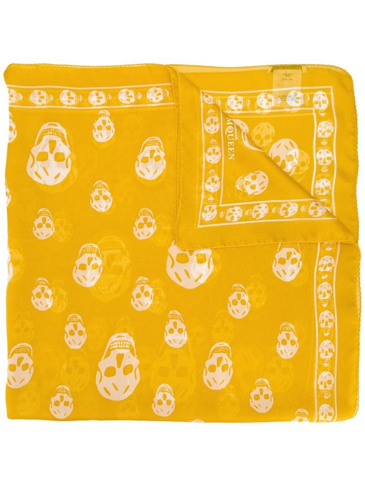 Alexander Mcqueen Skull Scarf, Men's, Yellow/orange, Silk