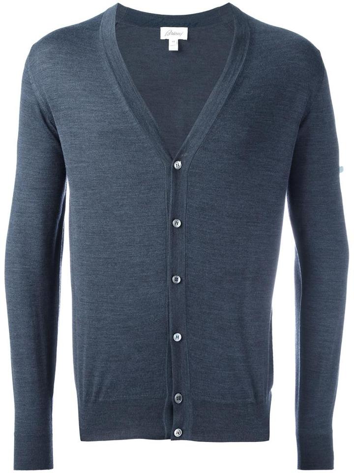 Brioni V-neck Buttoned Cardigan, Men's, Size: 52, Grey, Wool