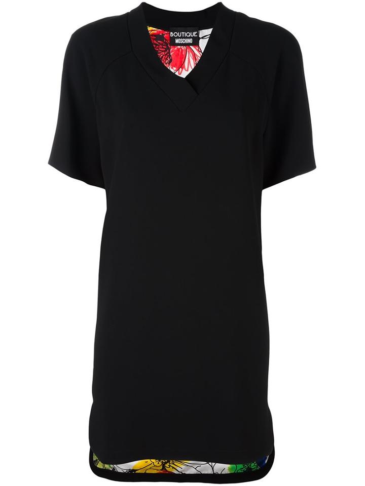 Boutique Moschino V Neck Dress, Women's, Size: 42, Black, Polyester/triacetate/silk