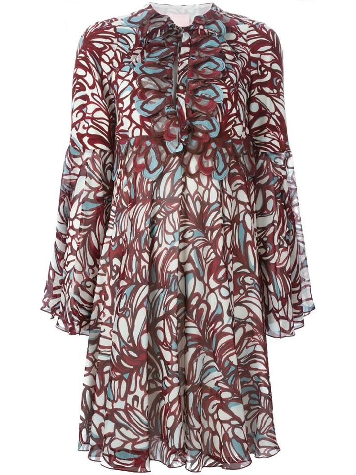 Giamba Pussy Bow Collar Printed Dress