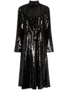 Tibi Split Neck Sequin Embellished Dress - Black