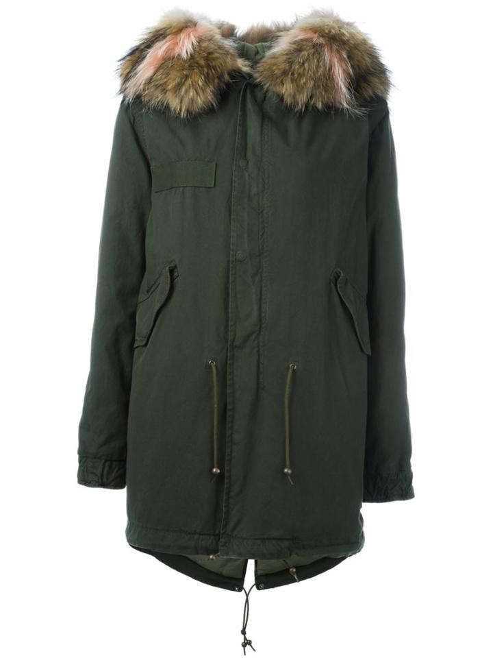 Mr & Mrs Italy Raccoon Fur Trim Parka, Women's, Size: Xs, Green, Cotton/racoon Fur/polyester
